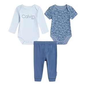 NWT Calvin Klein Baby Blue 3 Pieces Cotton Bodysuit Pant Set Size Newborn 0-3M